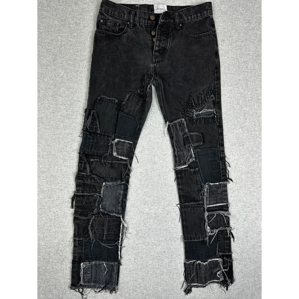 Kody Phillips MNML Jeans 30x30 LA Black Patchwork Distressed Straight Leg